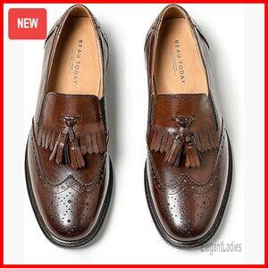 Genuine Leather Tassel Loafers, Brogue Oxford Wingtips, Slip-On Dress Shoes